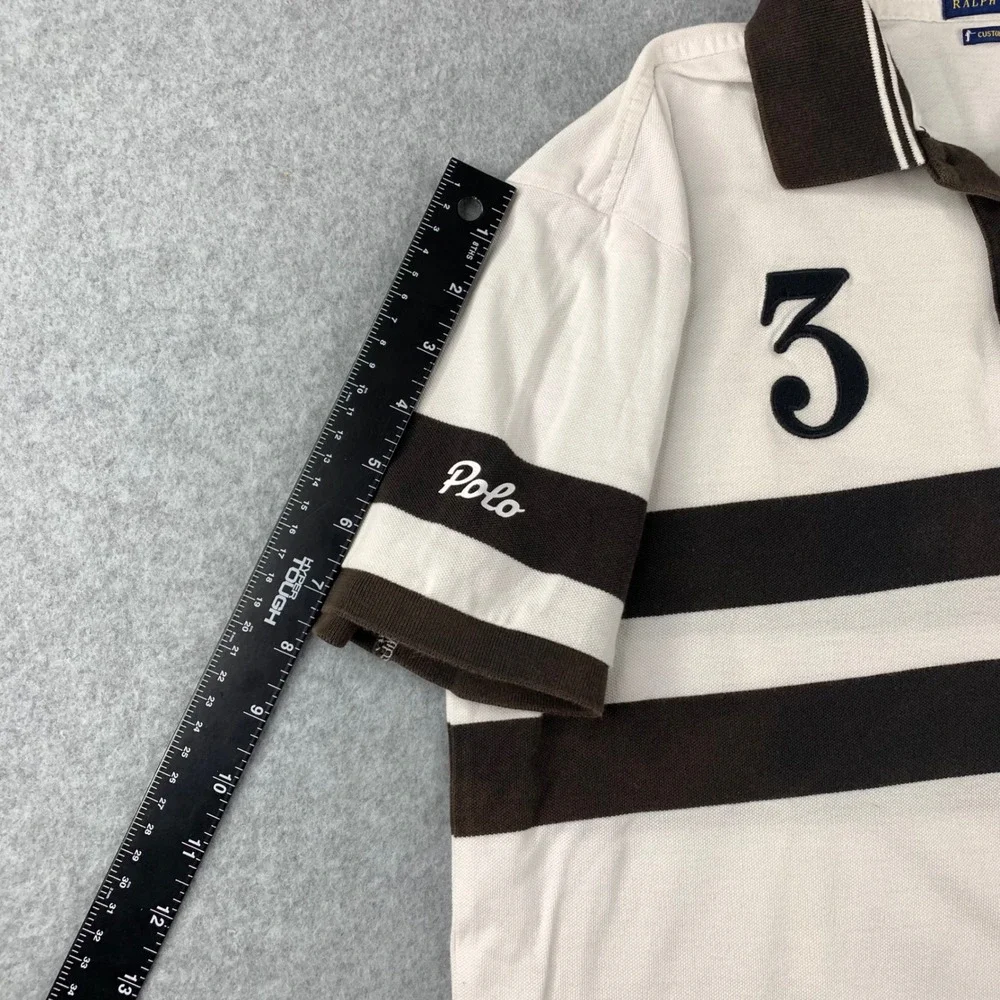 Polo Ralph Lauren Polo Shirt Mens M White Brown Striped Custom "Slim Fit" - Picture 5 of 7